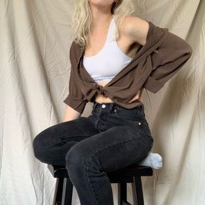 Brown/Black Checkered Button Up Top